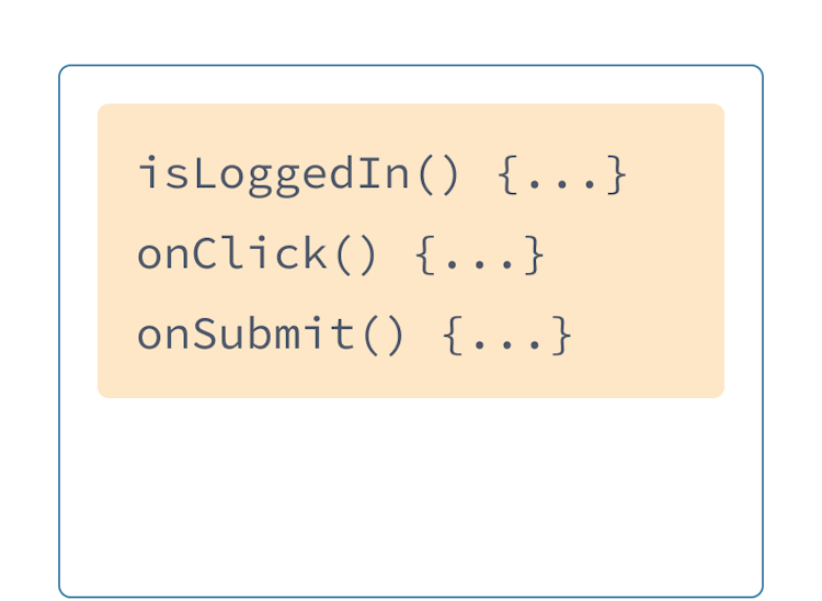 Tiga fungsi  JavaScript dengan latar belakang kuning: onSubmit, onLogin, and onClick.